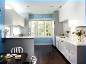 Šedá modrá kuchyňa v interiéri