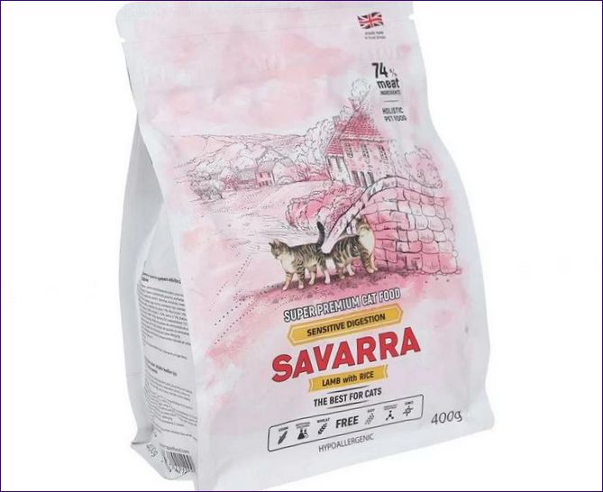 SAVARRA krmivo pre mačky pre citlivé trávenie, s jahňacím mäsom a ryžou