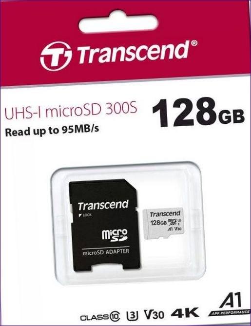 TRANSCEND MICROSDXC 300S CLASS 10 UHS-I U3 A1 V30 128GB + SD ADAPTÉR.webp
