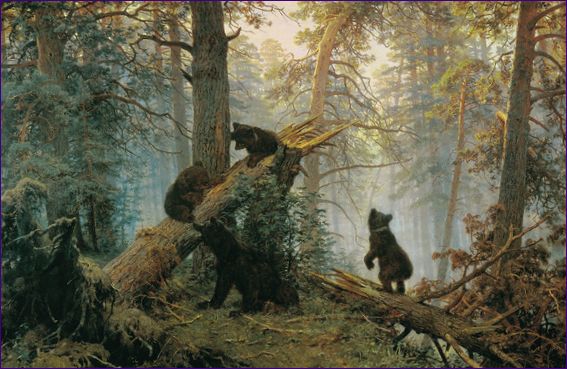 Ráno v borovicovom lese by Ivan Shishkin a Konstantin Savitsky